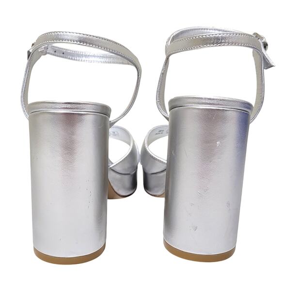 Stuart Weitzman Dayna Platform Ankle Strap Sandals Size US 8.5B Silver Leather - Picture 6 of 8